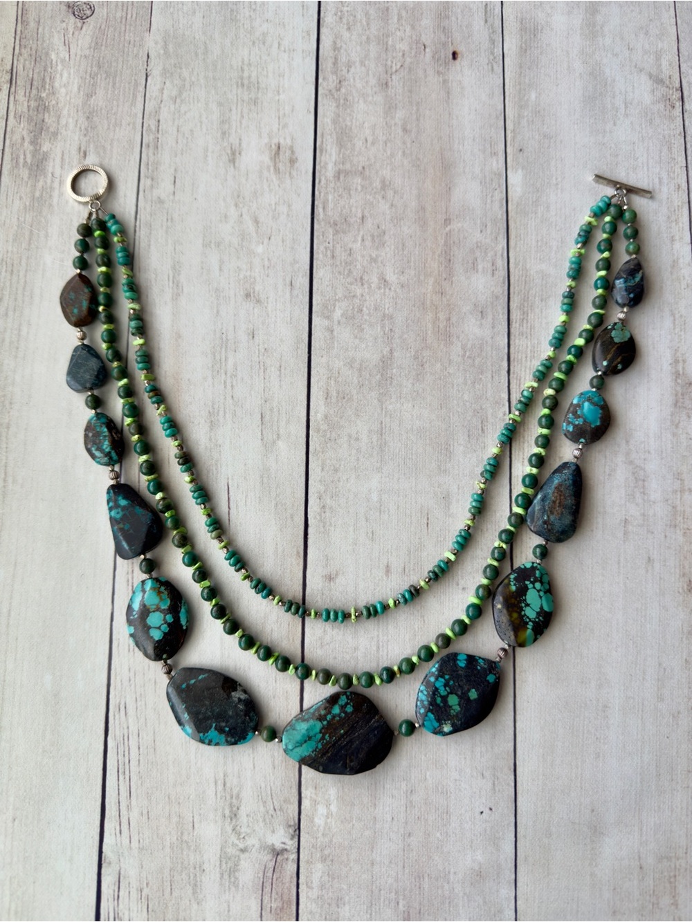 Hand Crafted Turquoise & Green Layered Bead Necklace